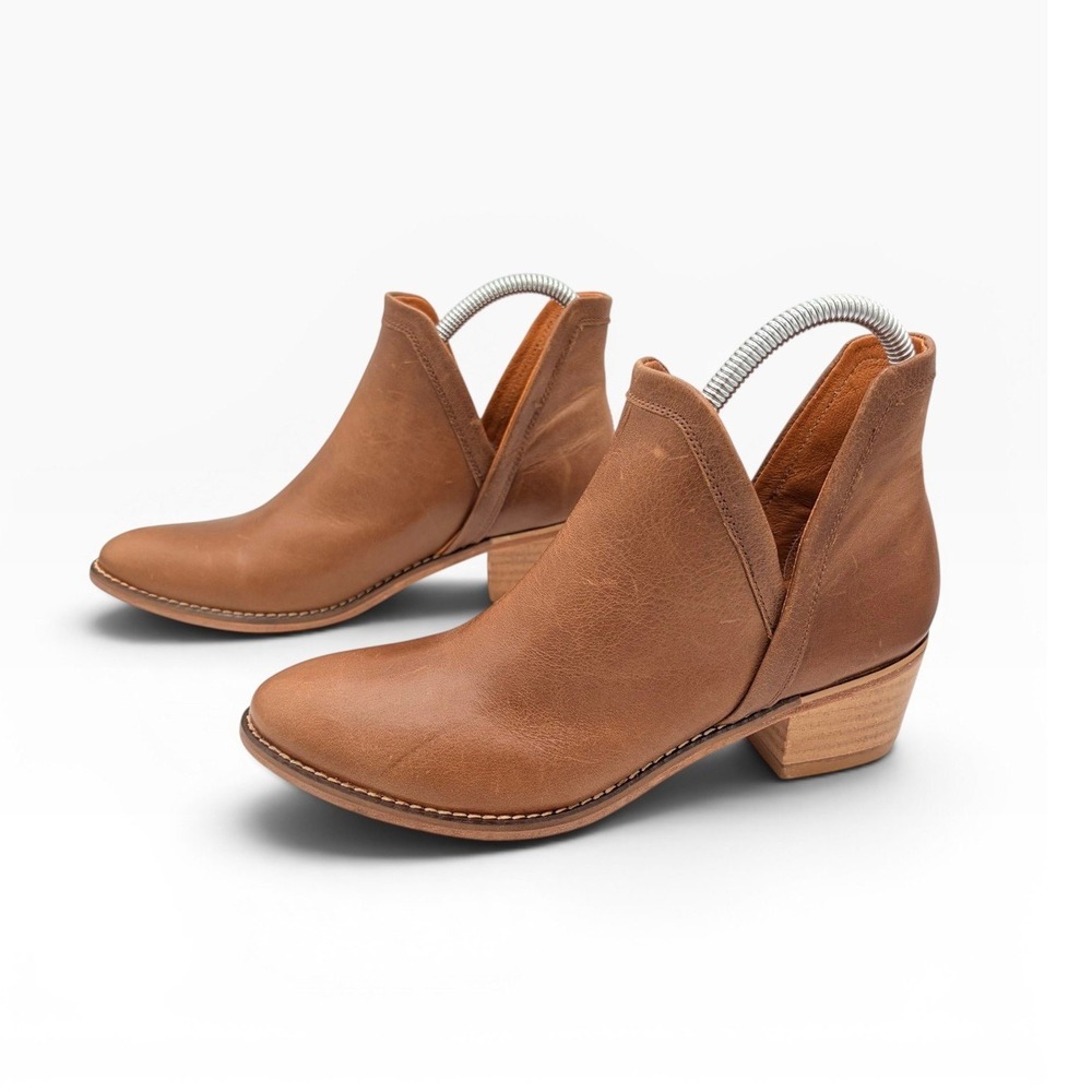 Wolverine 1883 Delaney Leather Ankle Boots 7 Boho Tan Cutout Block Heel Booties - Picture 3 of 7